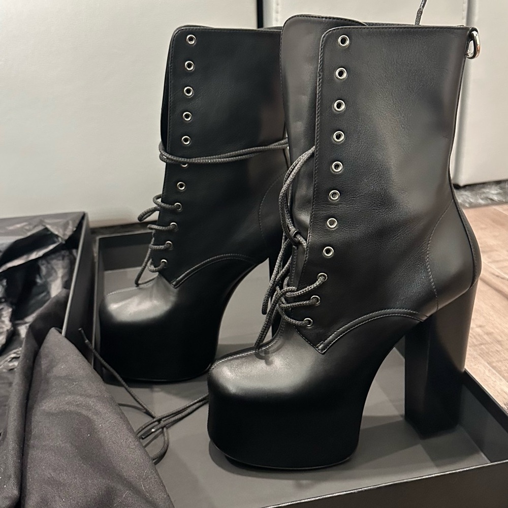 Saint Laurent Black Lace-Up Platform Boots